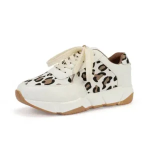 Demoshoes Women Fashion Autumn And Winter Leopard Leather Stitching Sneakers