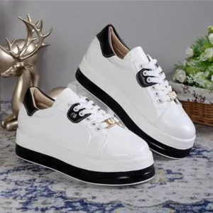 Demoshoes Women Fashion Round Toe Platform Colorblock Lace-Up Low Top Sneakers