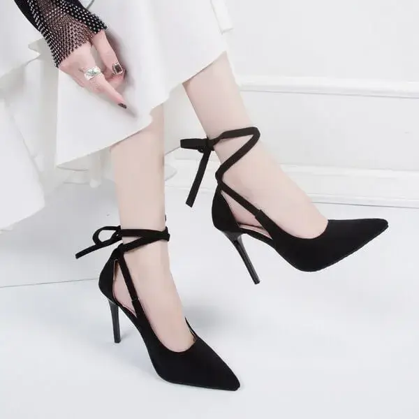 Demoshoes Women Fashion Solid Color Plus Size Strap Pointed Toe Suede High Heel Sandals Pumps