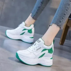 Demoshoes Women Fashion Round Toe Platform Medium Heel Lace-Up Colorblock Sneakers