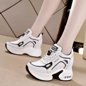 Demoshoes Women Fashion Round Toe Platform Leather Lace Up Sneakers