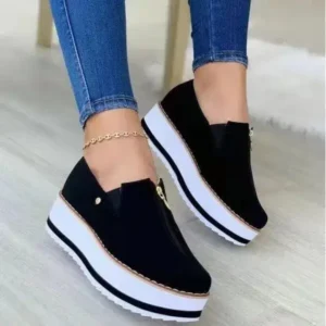 Demoshoes Women Fashion Retro Platform Mid Top Solid Color Sneakers