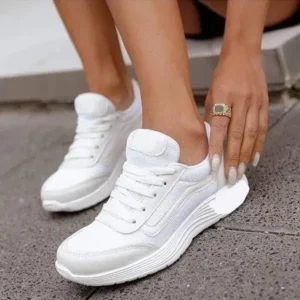 Demoshoes Women Casual Breathable Mesh Upper Flat Solid Color Sneakers