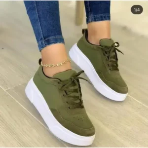 Demoshoes Women'S Fashion Casual Round Toe Thick-Soled Lace Up Canvas Sneakers