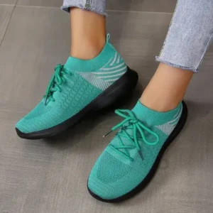 Demoshoes Women'S Fashion Platform Lace Up Flyknit Sneakers