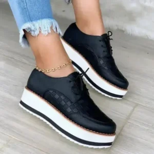 Demoshoes Women'S Fashion Vintage Lace-Up Solid Color Flat Slip-On PU Sneakers Shoes