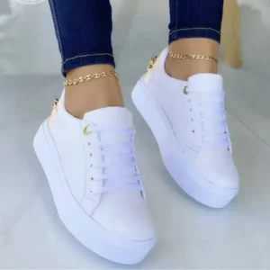 Demoshoes Women Fashion Round Toe Platform Lace Up Solid Color Sneakers