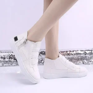 Demoshoes Women Fashion Round Toe Mid-Top Canvas Raw Edge Elastic Sneakers