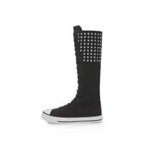 Demoshoes Women Fashion Rivet Decor Side Zipper Canvas High Boots