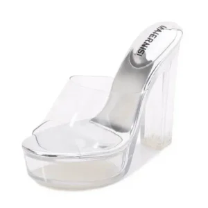 Demoshoes Women Fashion Plus Size Transparent Crystal Chunky Heel Platform High