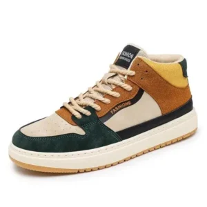 Demoshoes Men'S Fashion Breathable Color Block Pu Sneakers