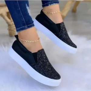 Demoshoes Thick Sole Casual Sequined Shoes Women Flat Shoes