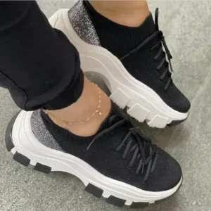 Demoshoes Wedge Heel Flying Woven Colorblock Lace-Up Sneakers Large Size Casual Low Top Women Shoes