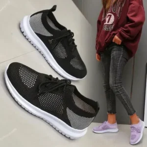 Demoshoes Women Casual Sports Lace-Up Design Mesh Breathable Solid Color Sneakers