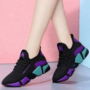 Demoshoes Women Fashion Casual Lace-Up Design Mesh Breathable Color Blocking Platform Running Sneakers