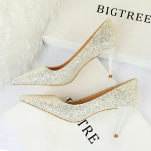 Demoshoes Women Fashion Plus Size Sexy Sequin Point-Toe Shoes