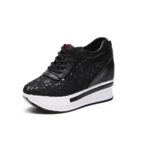 Demoshoes Women Sexy Lace Design Lace-Up Breathable Wedge Platform Sneakers