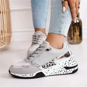 Demoshoes Women Fashion Casual Leopard Print Color Matching Lace-Up Platform Sneakers