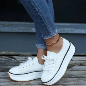 Demoshoes Women Simple Casual Knit Upper Thick-Soled Lace-Up Sneakers