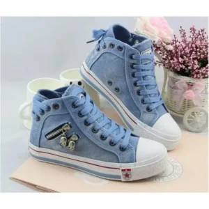 Demoshoes Women Casual Spring Zipper Decor Lace-Up High Top Denim Canvas Sneakers