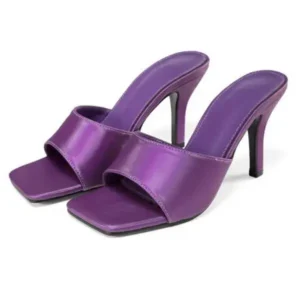 Demoshoes Women Sexy Square Head Purple Stiletto Slippers