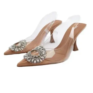 Demoshoes Summer Women Fashion Plus Size Pointed Toe Rhinestone Transparent Heeled Sandals