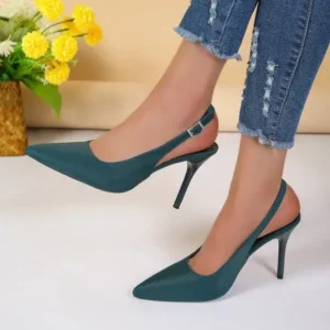 Demoshoes Summer Women Fashion Plus Size Elegant Pointed Toe Strap Buckle Sling Back Stiletto Heel PU Sandals