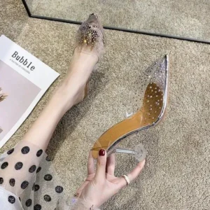 Demoshoes Women Fashion Sexy Rhinestone Decorative Pointed Toe Transparent High Heel Sandals