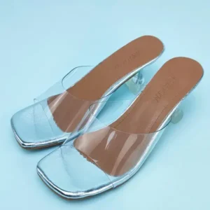 Demoshoes Women Fashion Casual Square Toe Transparent Design Mid Heel Slippers