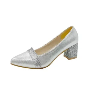 Demoshoes Women Fashion Casual Sequins Pointed Toe Pumps With Chunky Heels