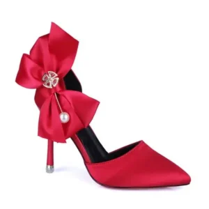 Demoshoes Women Fashion Elegant Solid Color PU Pointed Toe Bowknot Pumps