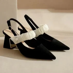 Demoshoes Women Fashion Elegant Solid Color PU Pointed Toe Kitten Heel Sandals