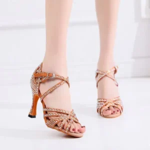 Demoshoes Women Fashion Solid Color Suede Rhinestone High Heel Ankle Strap Buckle Sandals