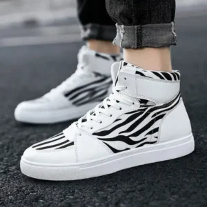 Demoshoes Men'S Fashion Zebra Print Breathable Canvas High Top Sneakers