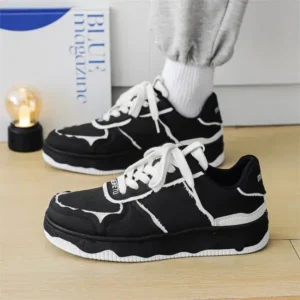 Demoshoes Men'S Fashion Black White Breathable Canvas Sneakers