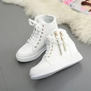 Demoshoes Women Fashion Solid Color Side Zipper Lace-Up Round Head Thick-Soled Sneakers