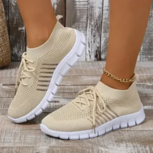 Demoshoes Women Casual Plus Size Solid Color Mesh Breathable Flat Sneakers