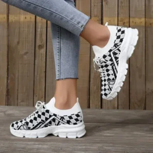 Demoshoes Summer Women Fashion Casual Geometric Print Fly-Woven Lace-Up Sneakers