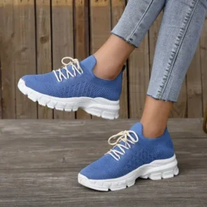 Demoshoes Women Fashion Casual Breathable Flying Woven Lace-Up Thick-Soled Sneakers