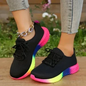 Demoshoes Women Fashion Casual Mesh Breathable Rainbow Sneakers