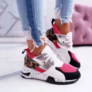 Demoshoes Women Casual Leopard Printed Patchwork Lace Up Sneakers