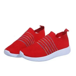 Demoshoes Fashion Casual Solid Color Striped Fly-Woven Mesh Breathable Flat Sneakers