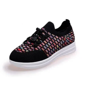 Demoshoes Women Fashion Low-Top Lace-Up Platform Color-Block Fly-Knit Sneakers