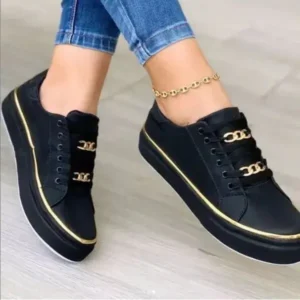 Demoshoes Women Thick Bottom Chain Casual Round Toe Fashion Pu Sneakers