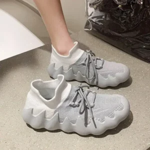 Demoshoes Women Fashion Round ToeWomen Fashion Round Toe Octopus Fly Woven Sneakers Shallow Cut Print Lace Up Flat Sneakers