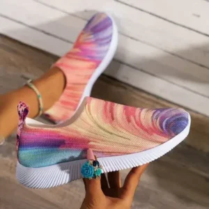 Demoshoes Women Fashion Round Multicolor Gradient Rainbow Mesh Sneakers